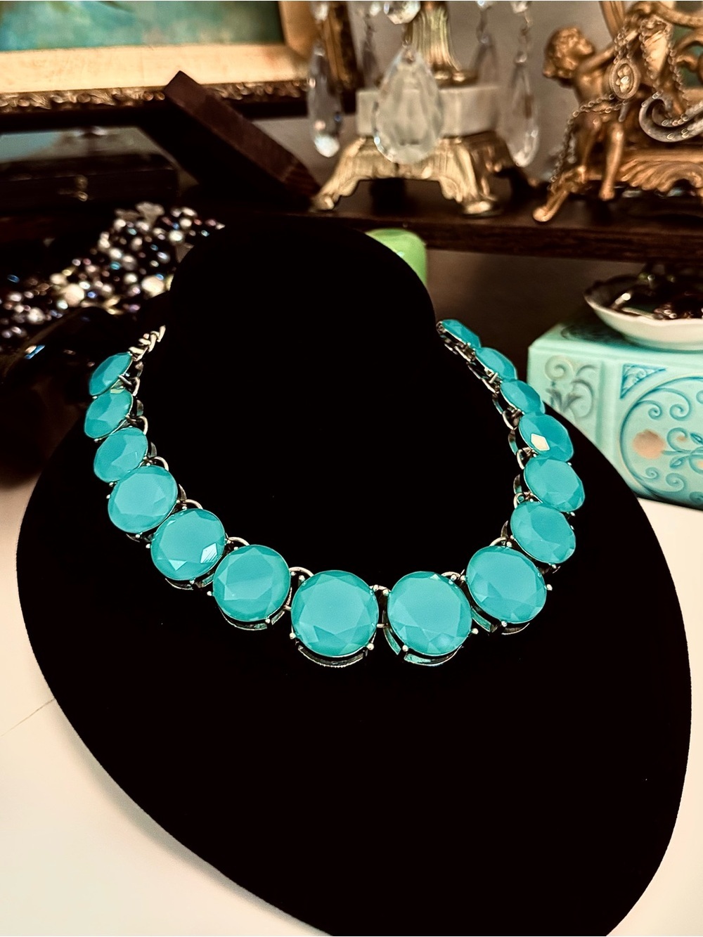 Coldwater Creek Turquoise Crystal Riviere Collar Necklace